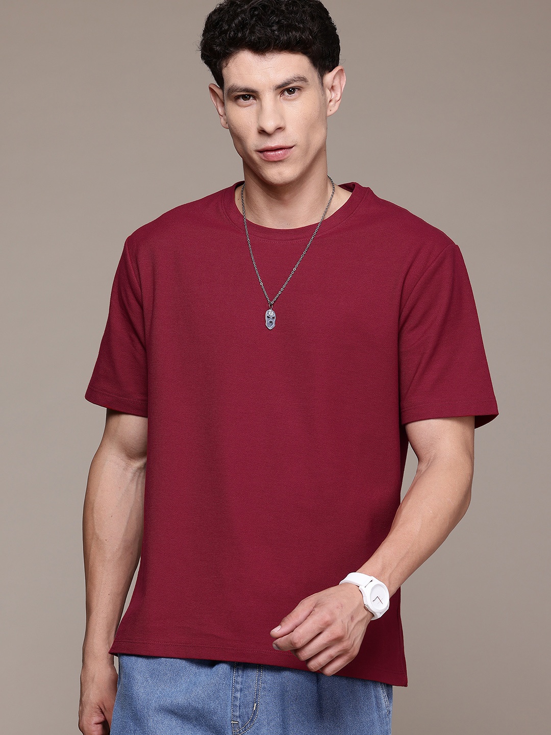 

The Roadster Lifestyle Co. Drop-Shoulder Sleeves T-shirt, Maroon