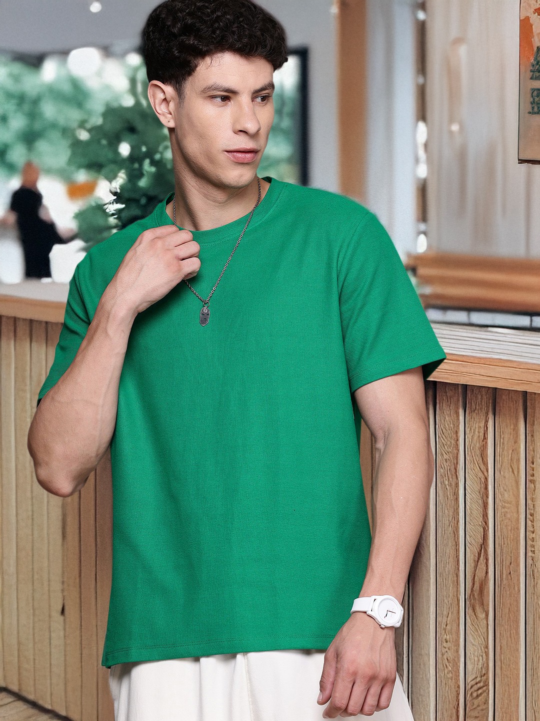 

The Roadster Lifestyle Co. Drop-Shoulder Sleeves T-shirt, Green