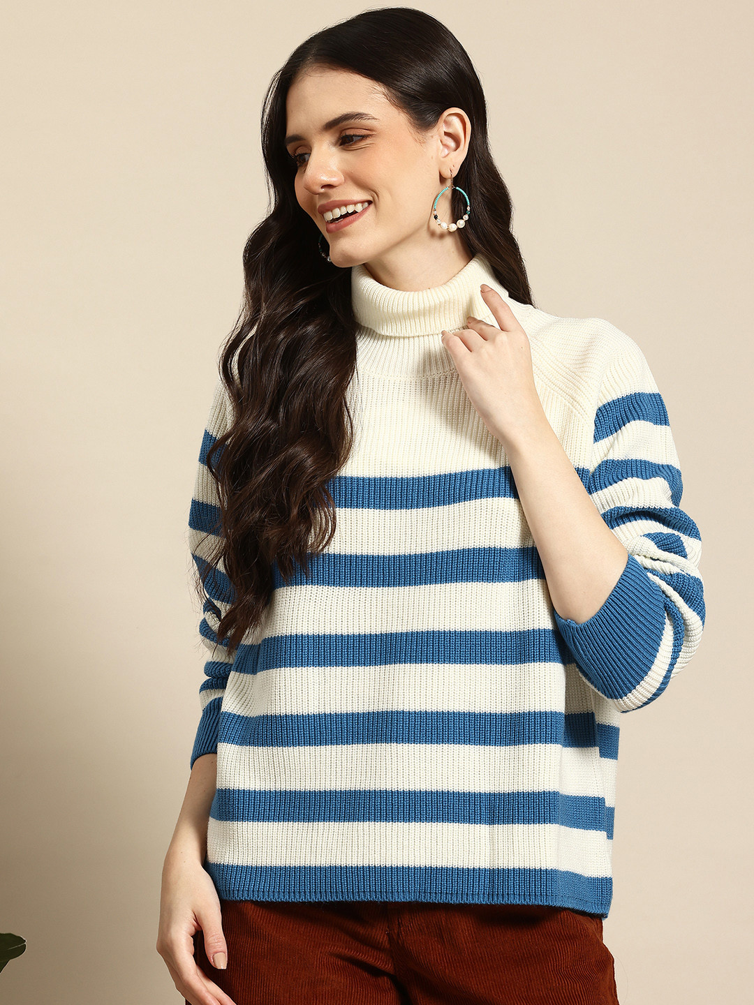 

Mast & Harbour Turtleneck Striped Pullover, Blue