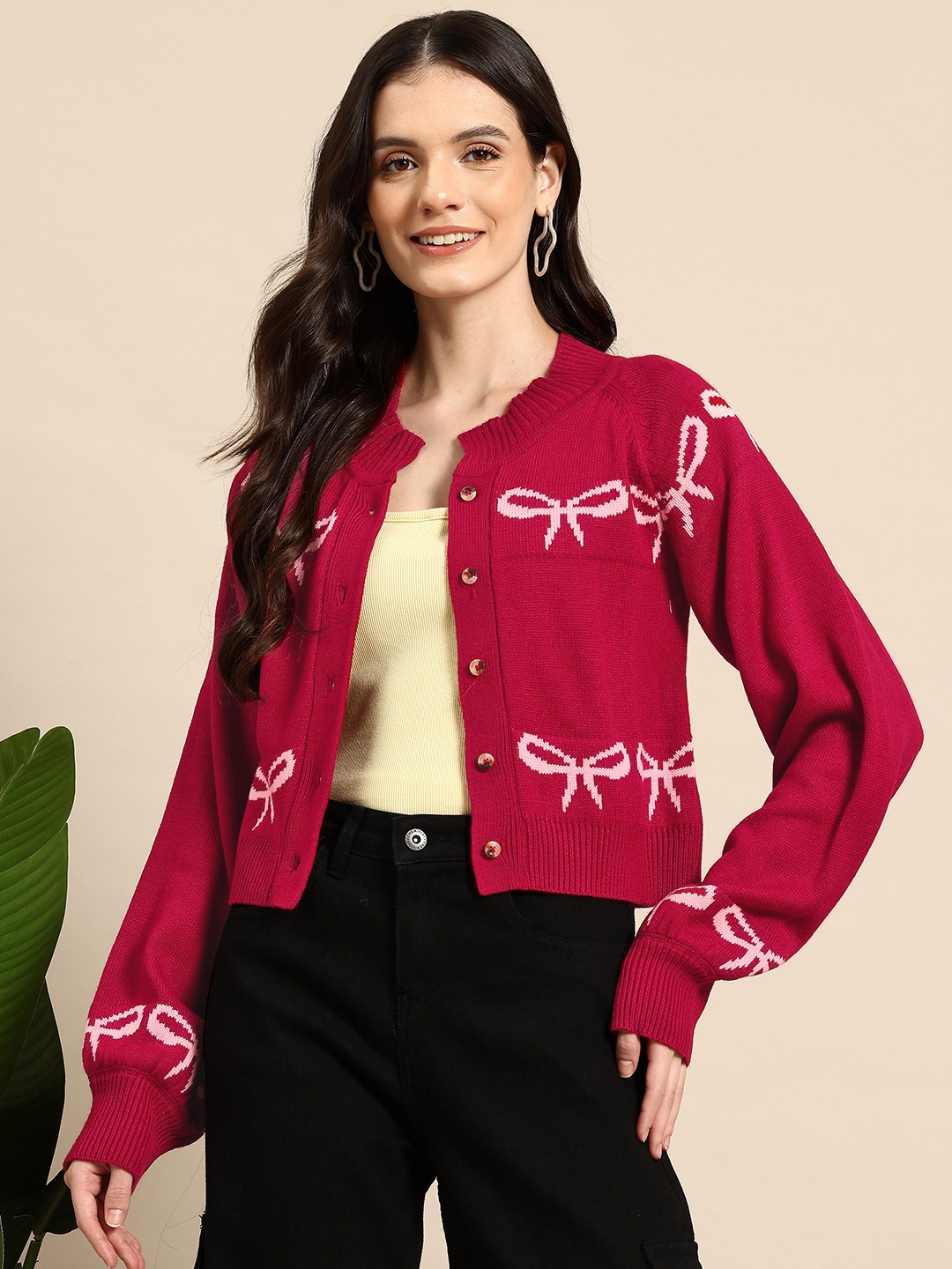 

Mast & Harbour Conversational Design Cardigan, Red