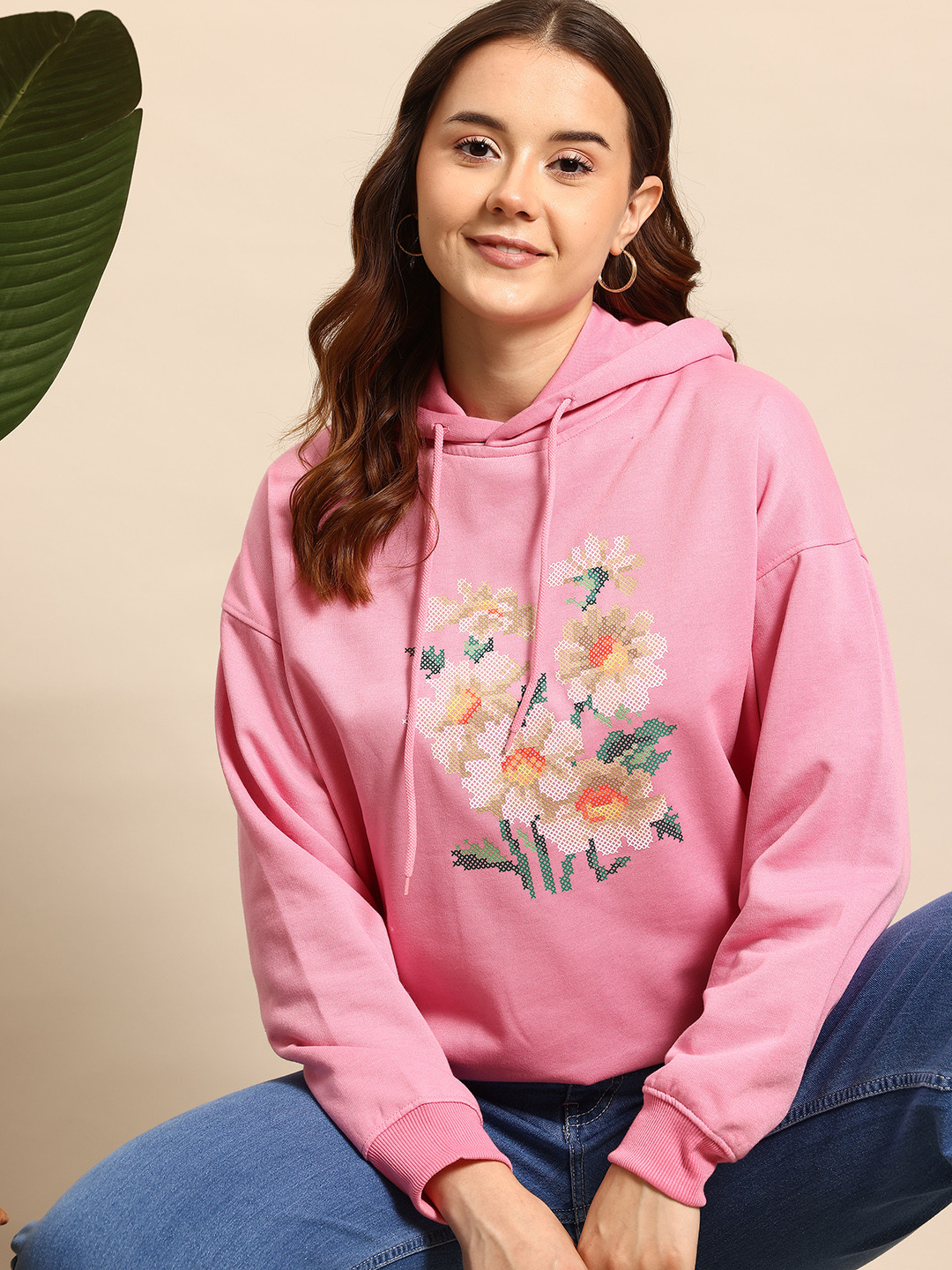 

Mast & Harbour Graphic Print Hooded Sweatshirt, Pink