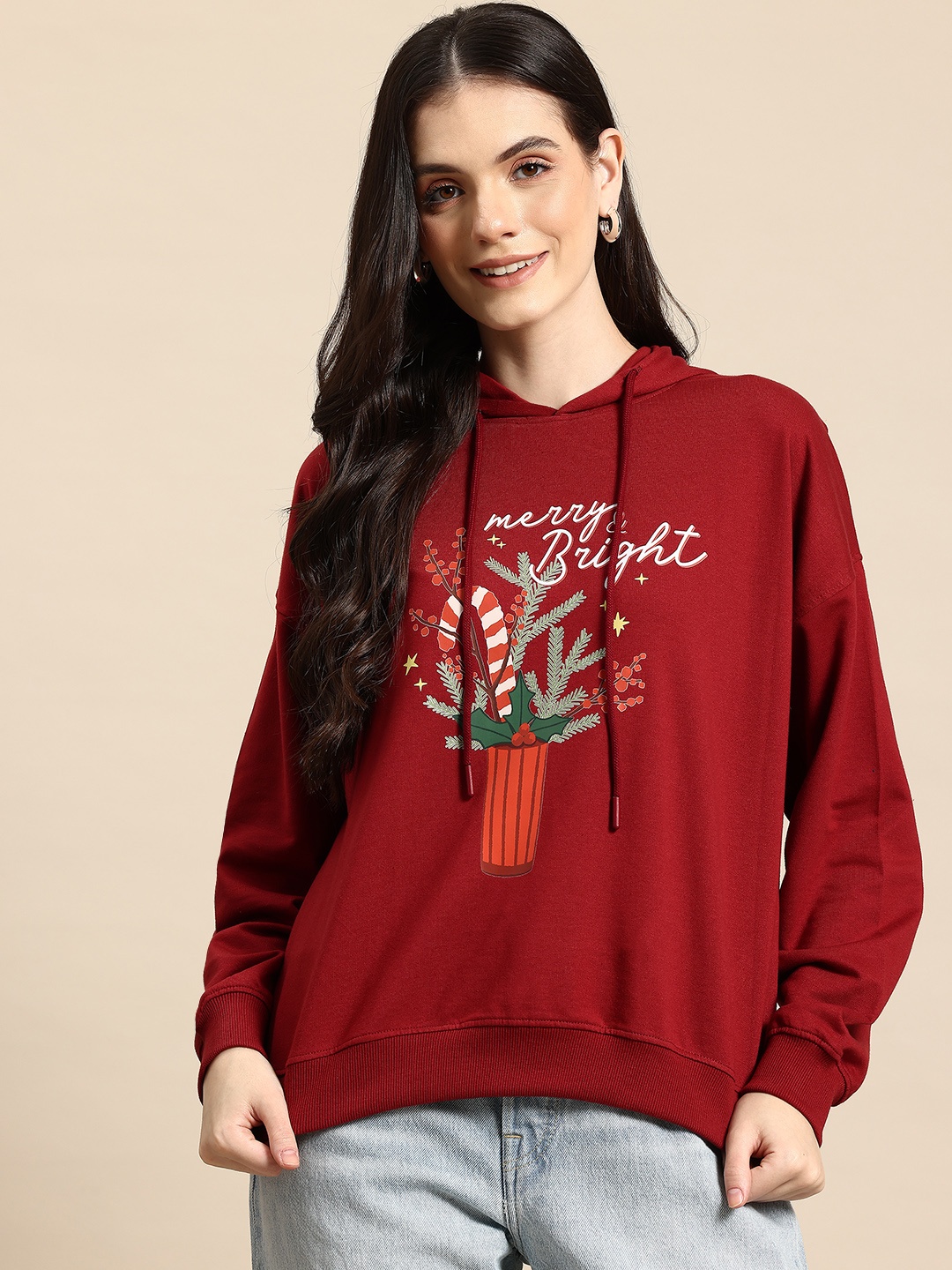 

Mast & Harbour Printed Hooded Sweatshirt, Maroon