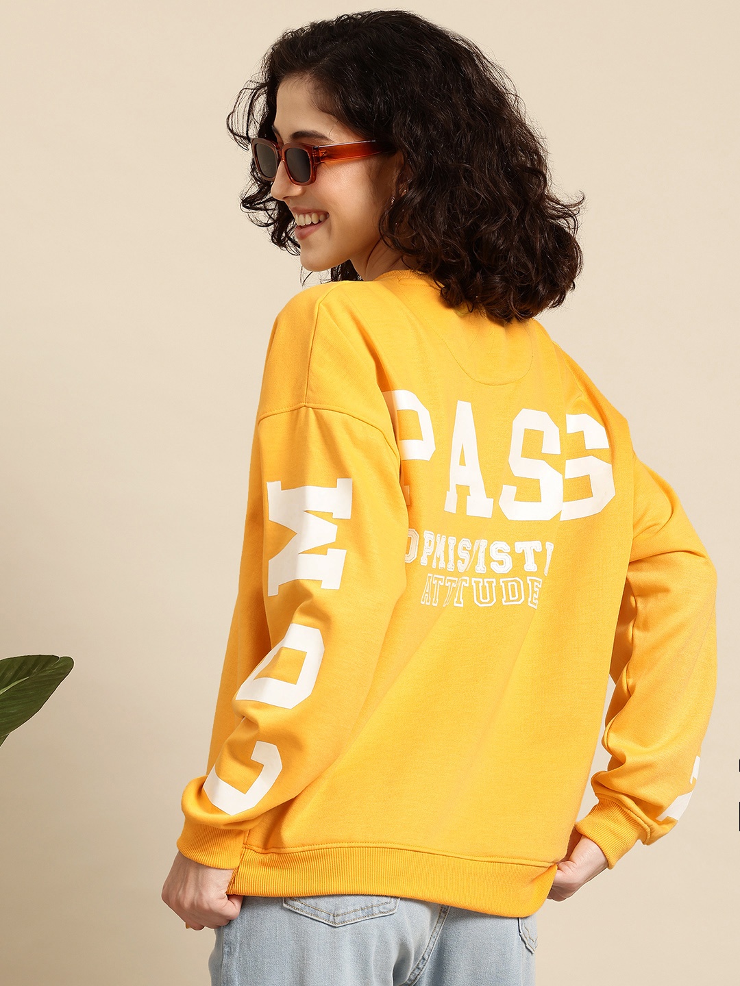 

Mast & Harbour Typography Printed Drop-Shoulder Sweatshirt, Yellow