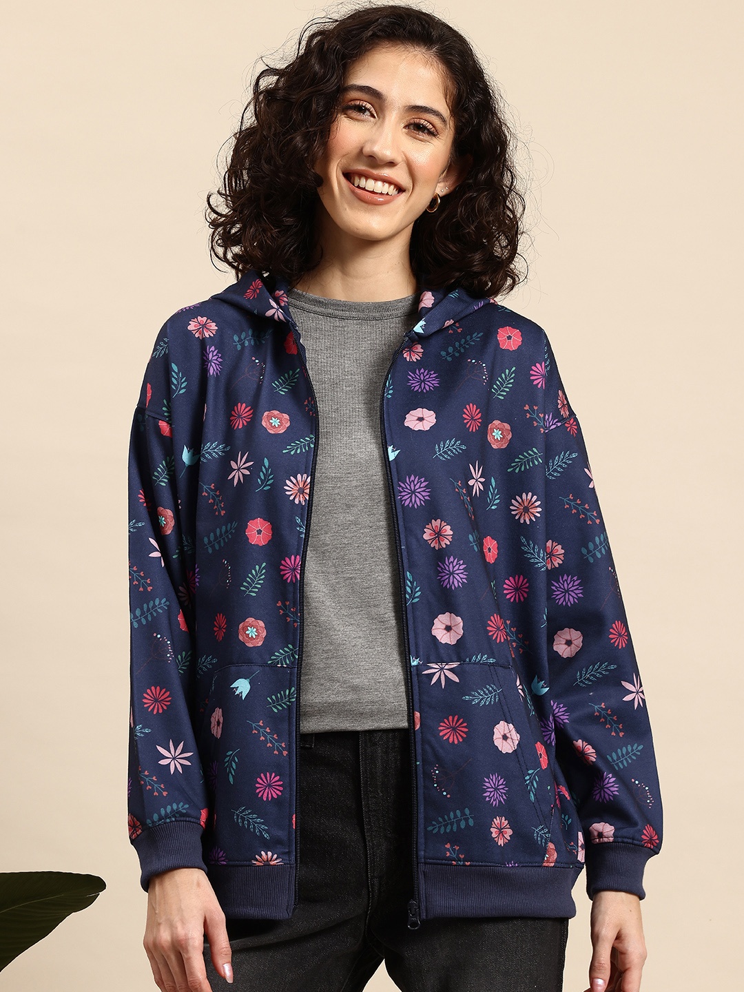 

Mast & Harbour Floral Print Hooded Sweatshirt, Navy blue