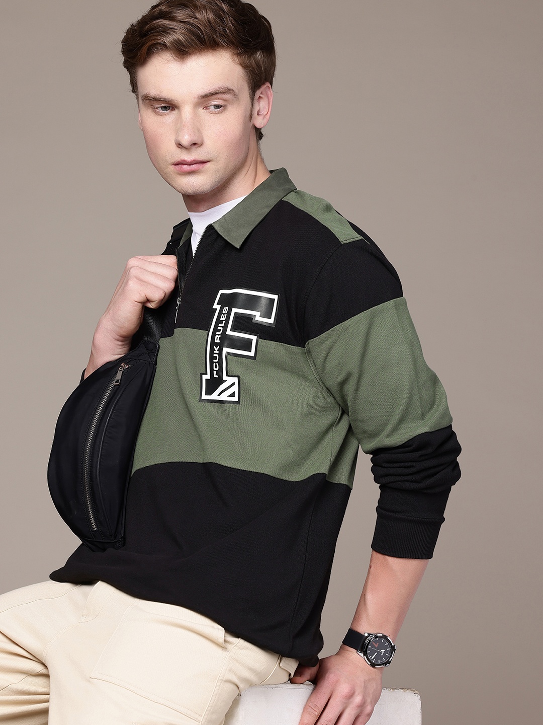 

FCUK Striped Polo Collar T-shirt, Green