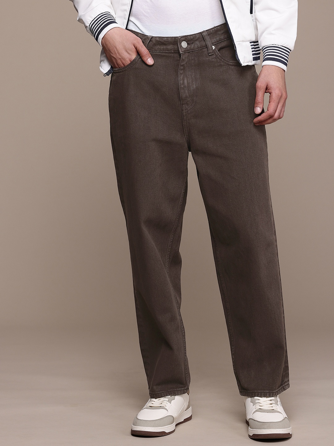 

FCUK Men Pure Cotton Loose Fit Jeans, Brown