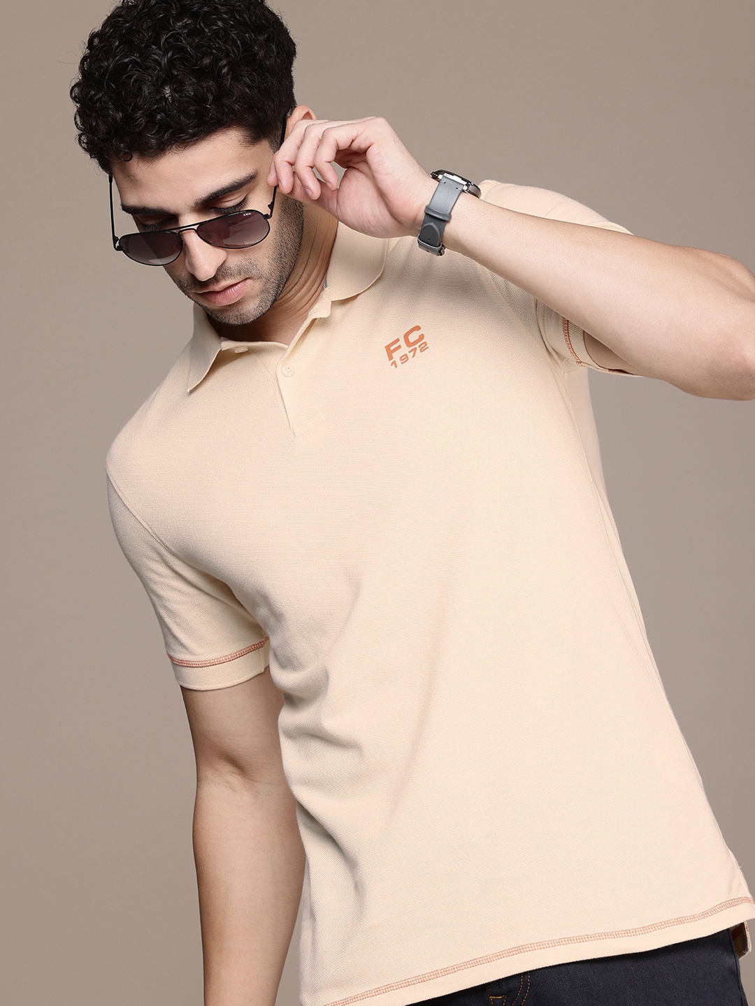 

French Connection Polo Collar Pure Cotton T-shirt, Beige