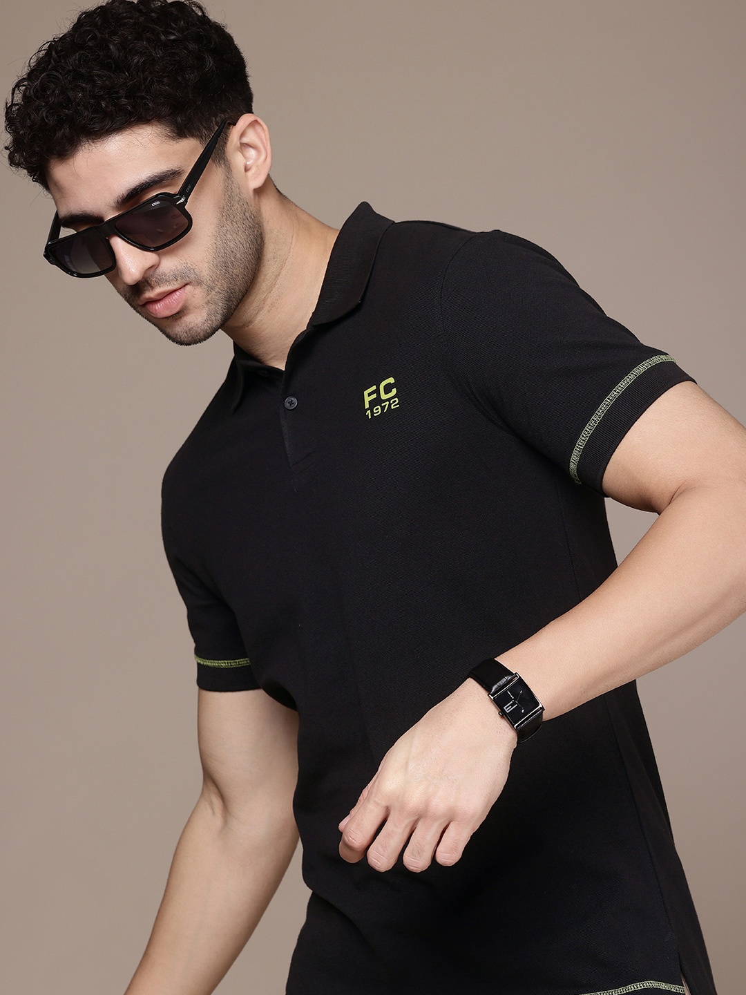 

French Connection Polo Collar Pure Cotton T-shirt, Black