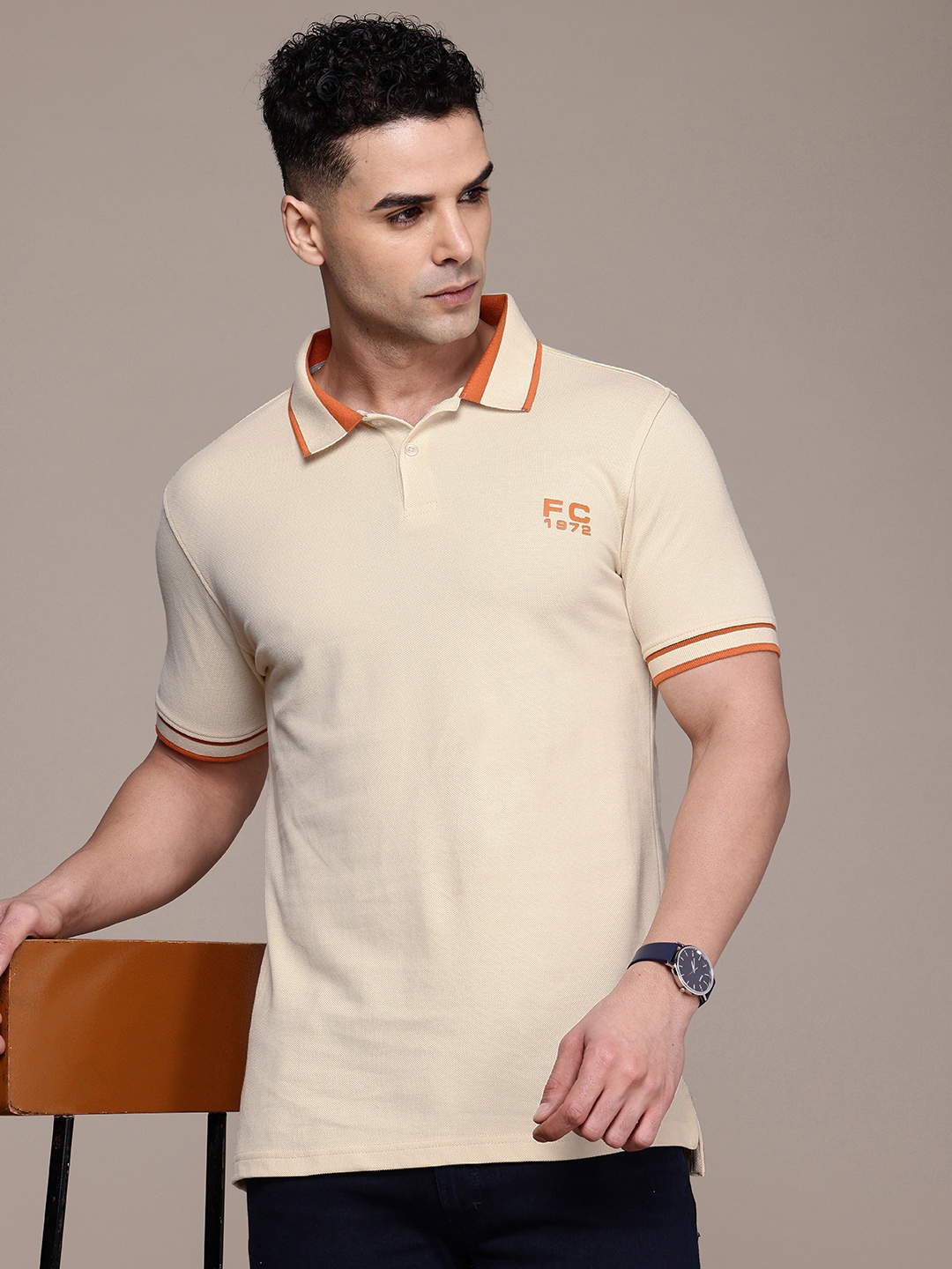 

French Connection Polo Collar Pure Cotton T-shirt, Beige