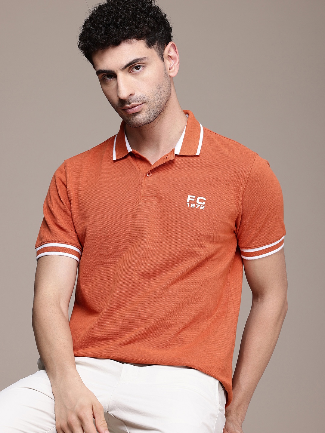 

French Connection Polo Collar Pure Cotton T-shirt, Rust