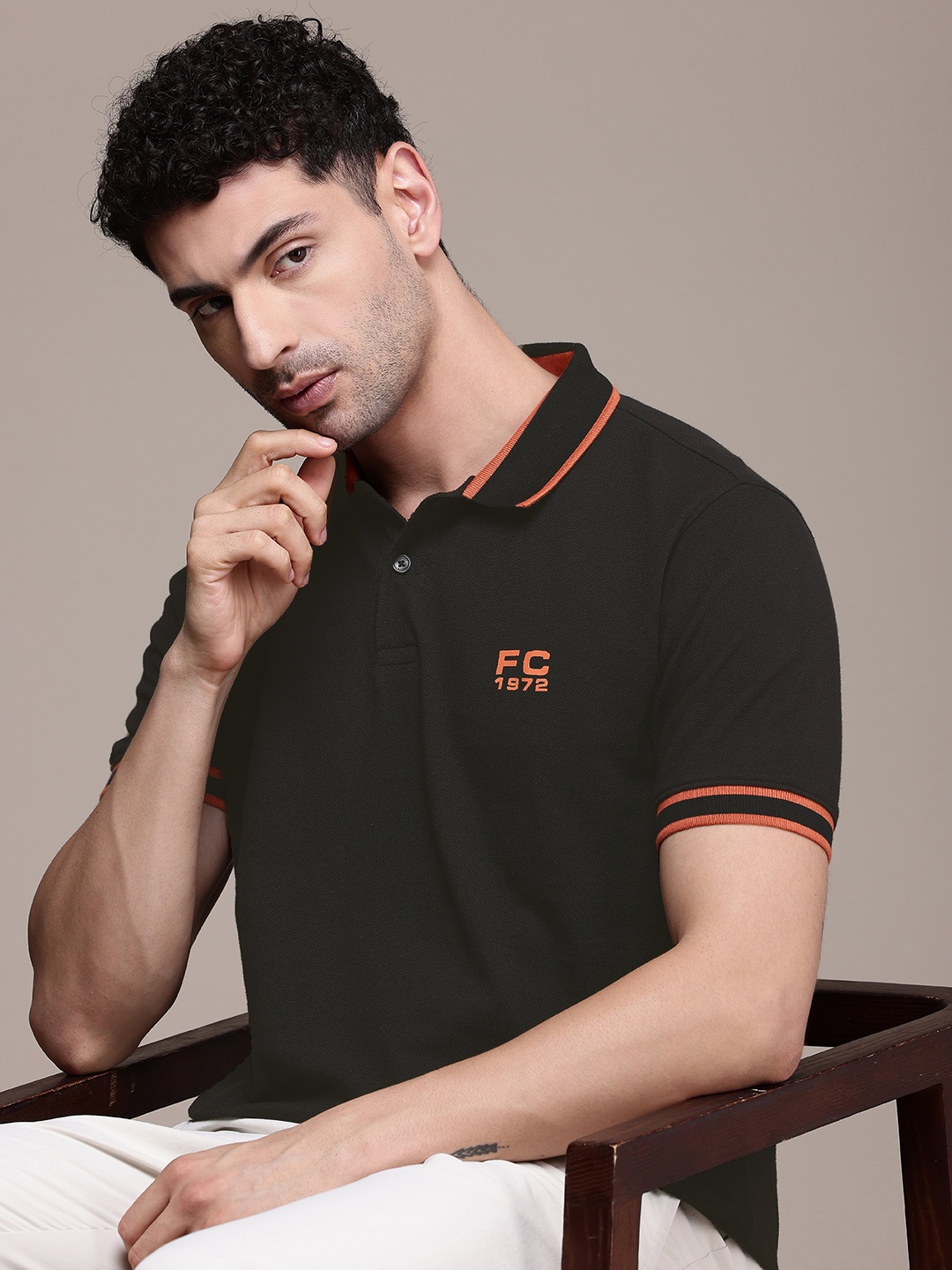 

French Connection Polo Collar Pure Cotton T-shirt, Black