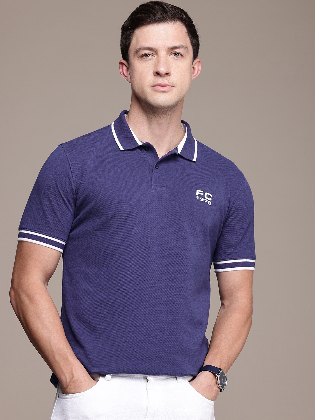 

French Connection Polo Collar Pure Cotton T-shirt, Purple