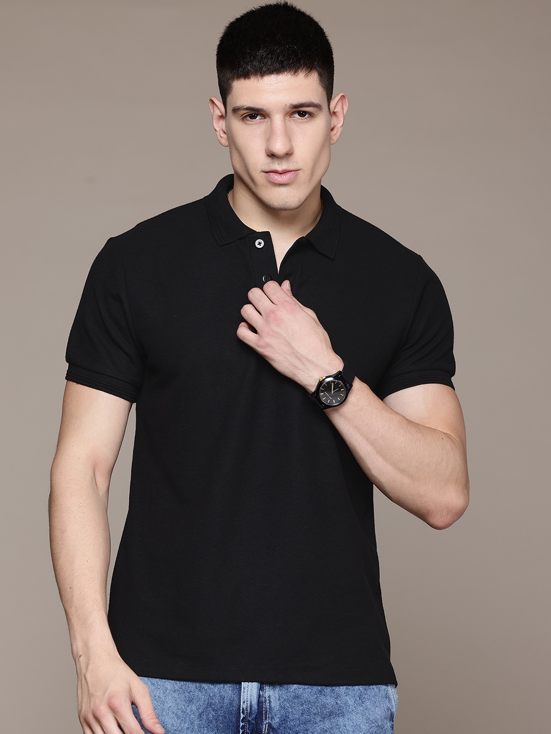 

The Roadster Lifestyle Co. Polo Collar T-shirt, Black