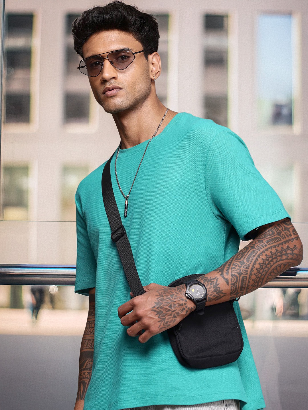 

The Roadster Life Co. Relaxed Fit Drop-Shoulder Sleeves T-shirt, Blue