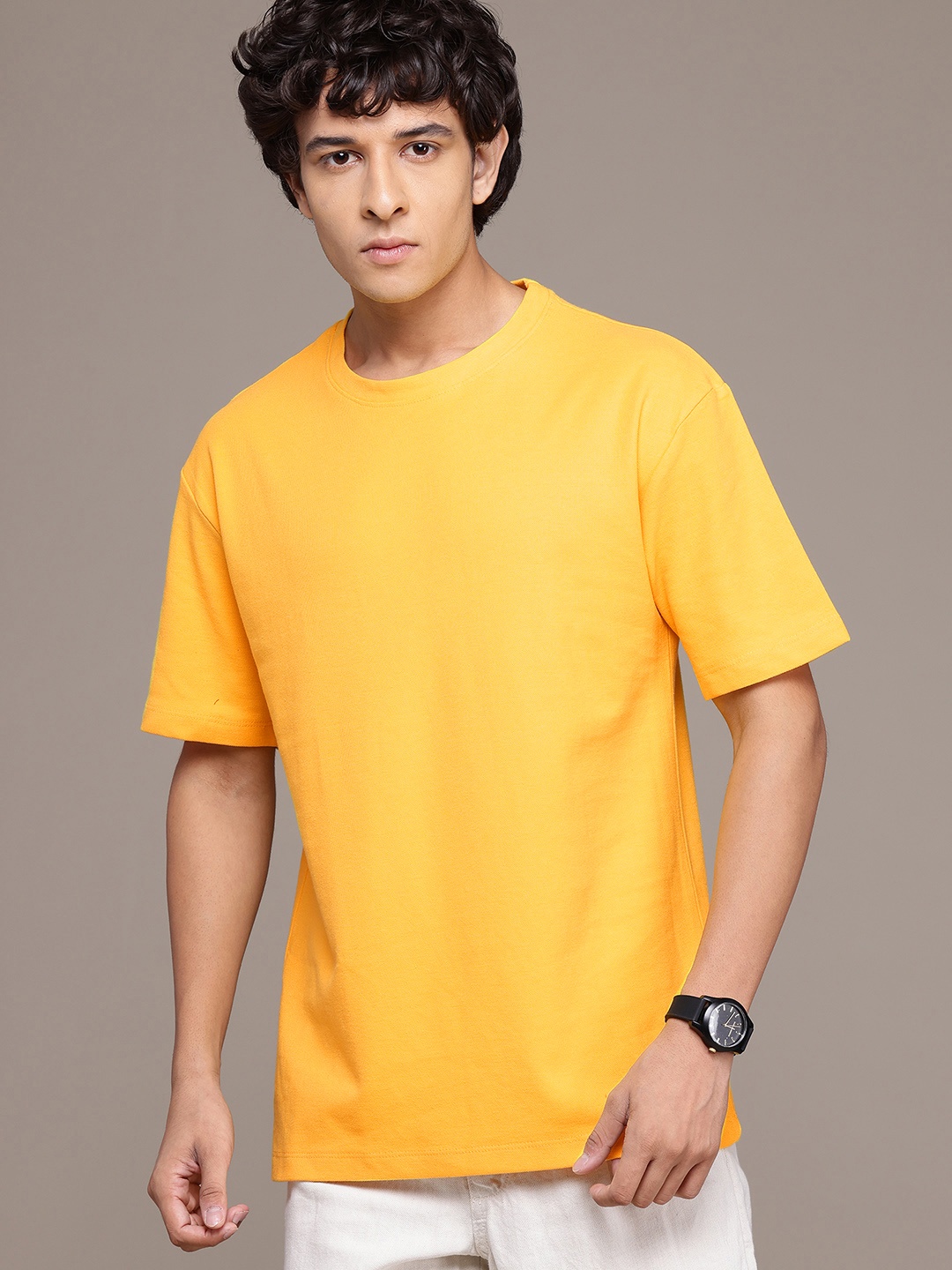 

The Roadster Lifestyle Co. Drop-Shoulder Sleeves Relaxed T-shirt, Yellow