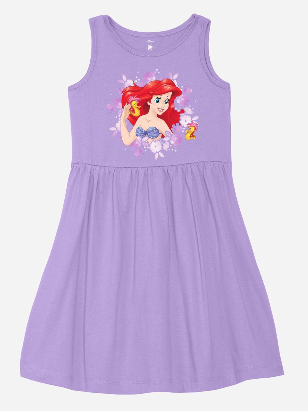 

YK Disney Girls Printed Round Neck Cotton Fit & Flare Dress, Purple