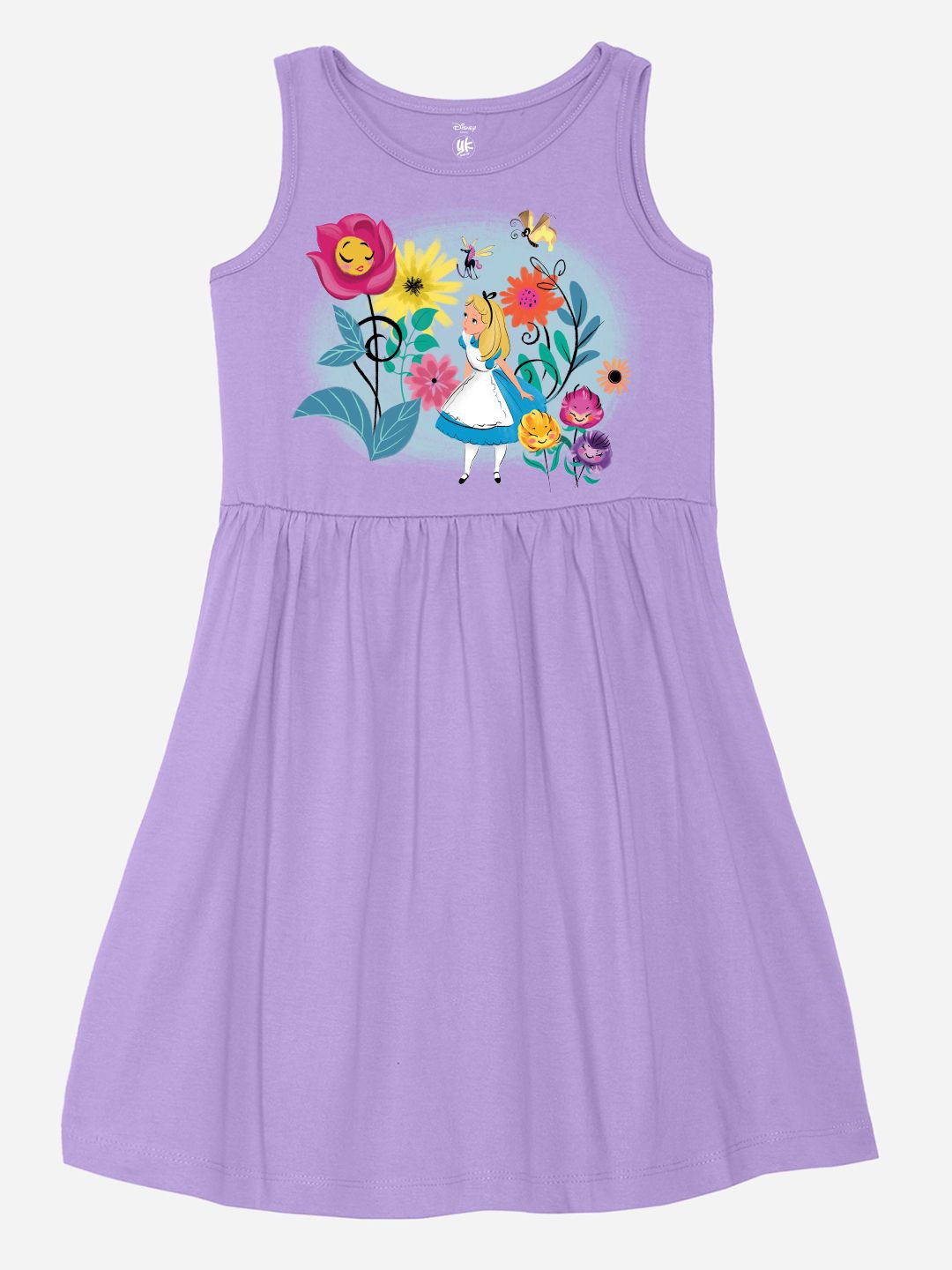 

YK Disney Girls Printed Cotton Fit & Flare Dress, Purple