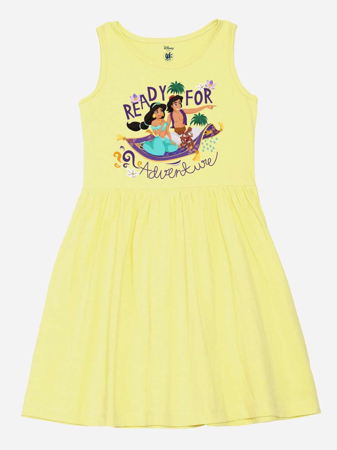 

YK Disney Girls Printed Cotton Fit & Flare Dress, Yellow