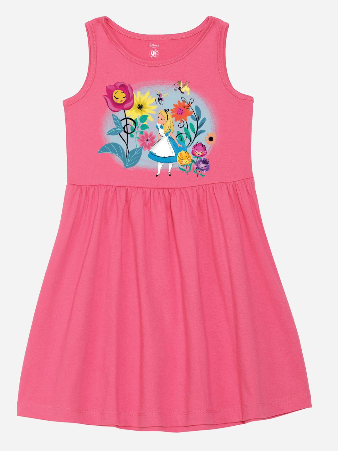 

YK Disney Girls Printed Fit & Flare Dress, Pink