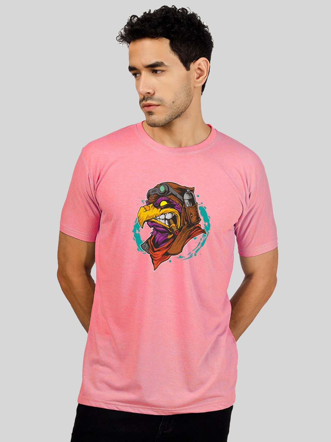 

Greylongg Men Graphic Printed Round Neck T-shirt, Pink