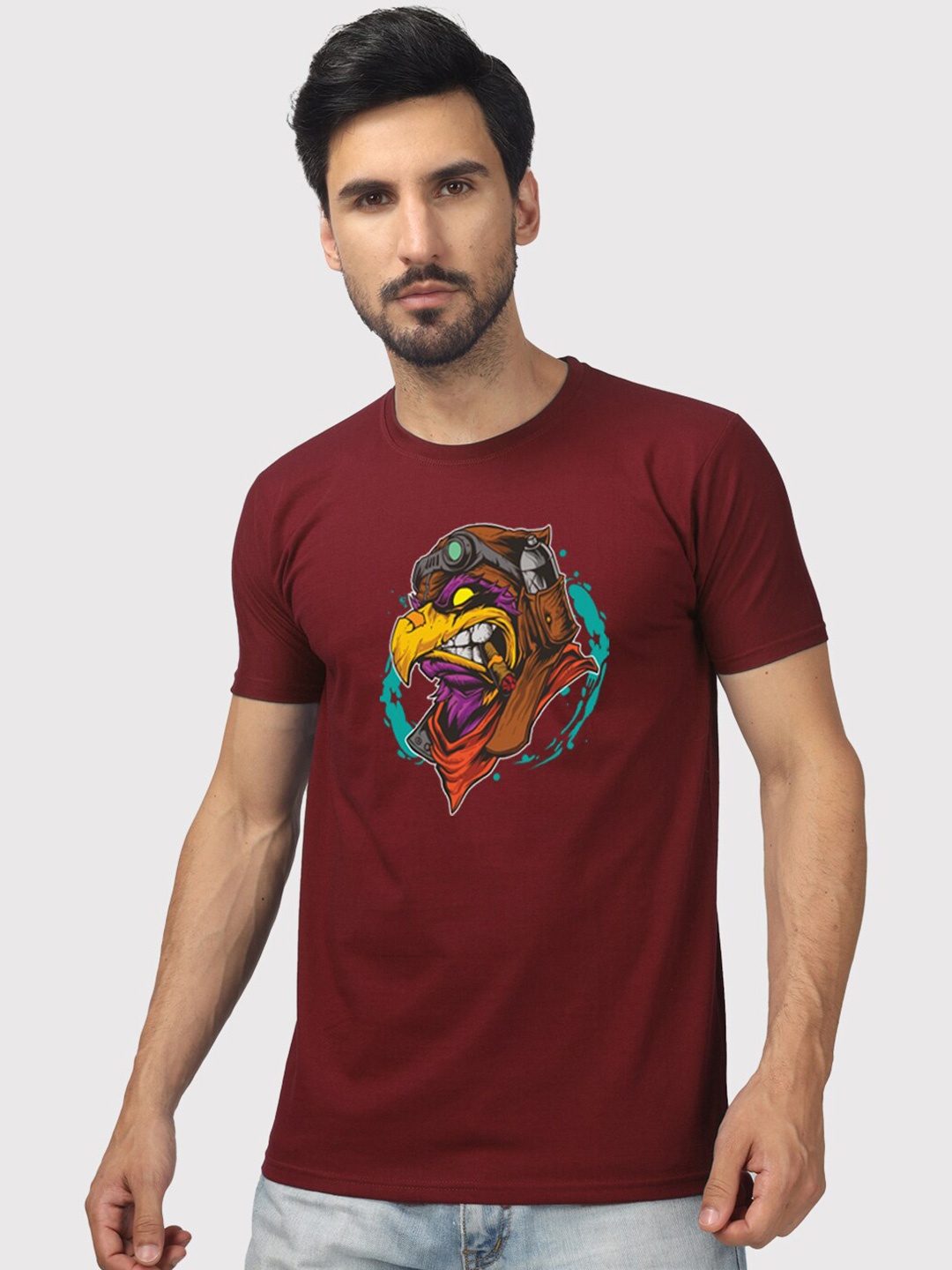 

Greylongg Graphic Printed Round Neck T-shirt, Maroon