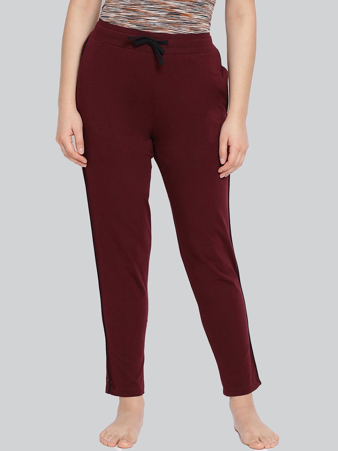 

LYRA Slim Fit Cotton Track Pants, Burgundy