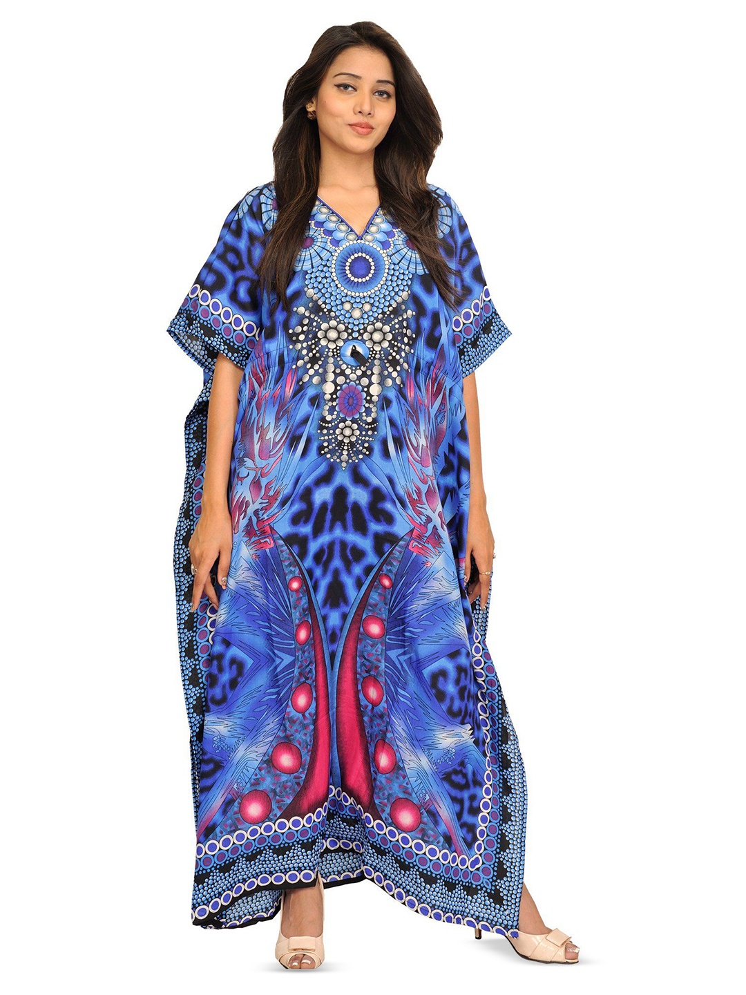 

Exotic India Print Peplum Dress, Blue