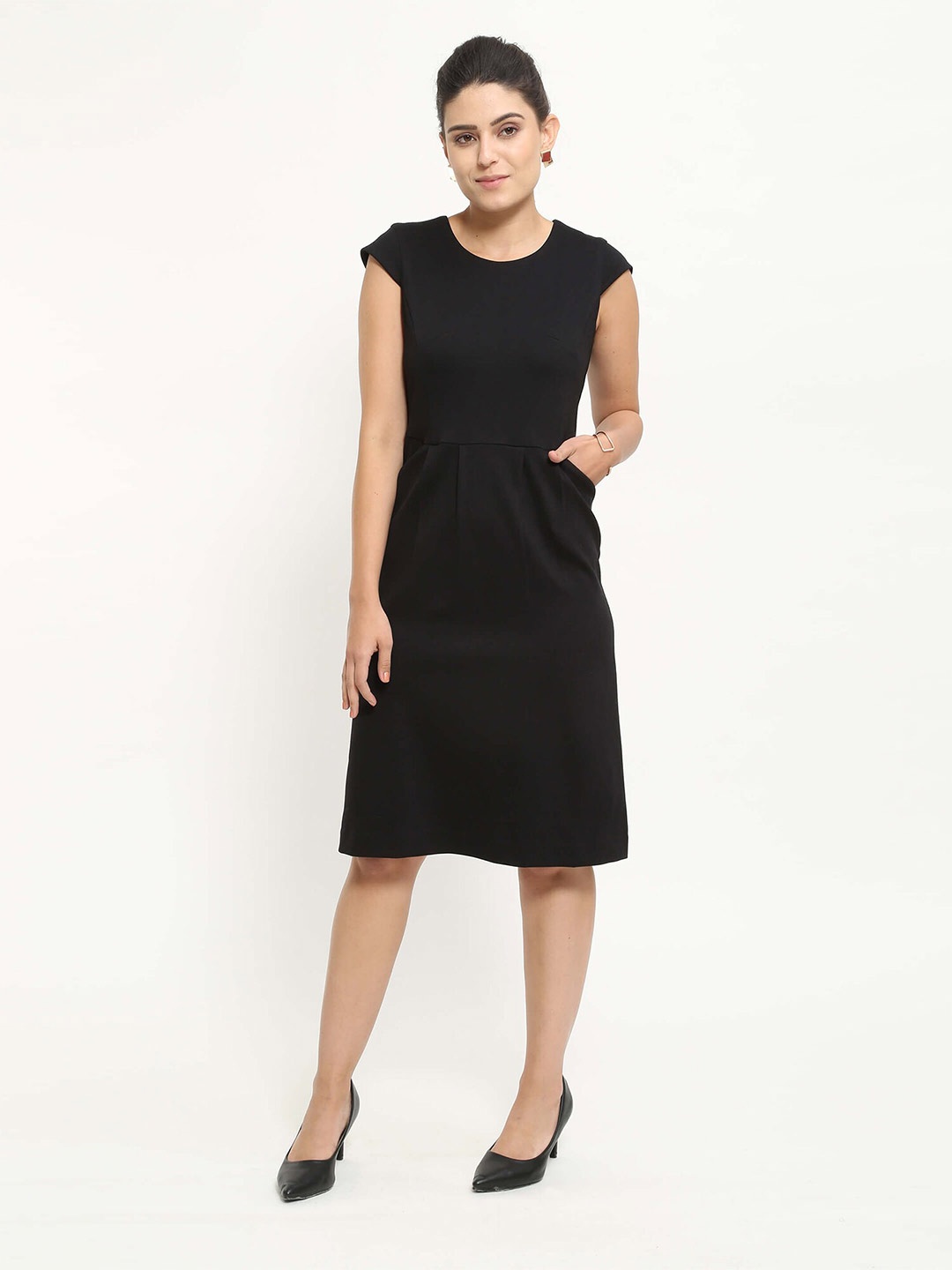 

SALT ATTIRE Round Neck A-Line Dress, Black