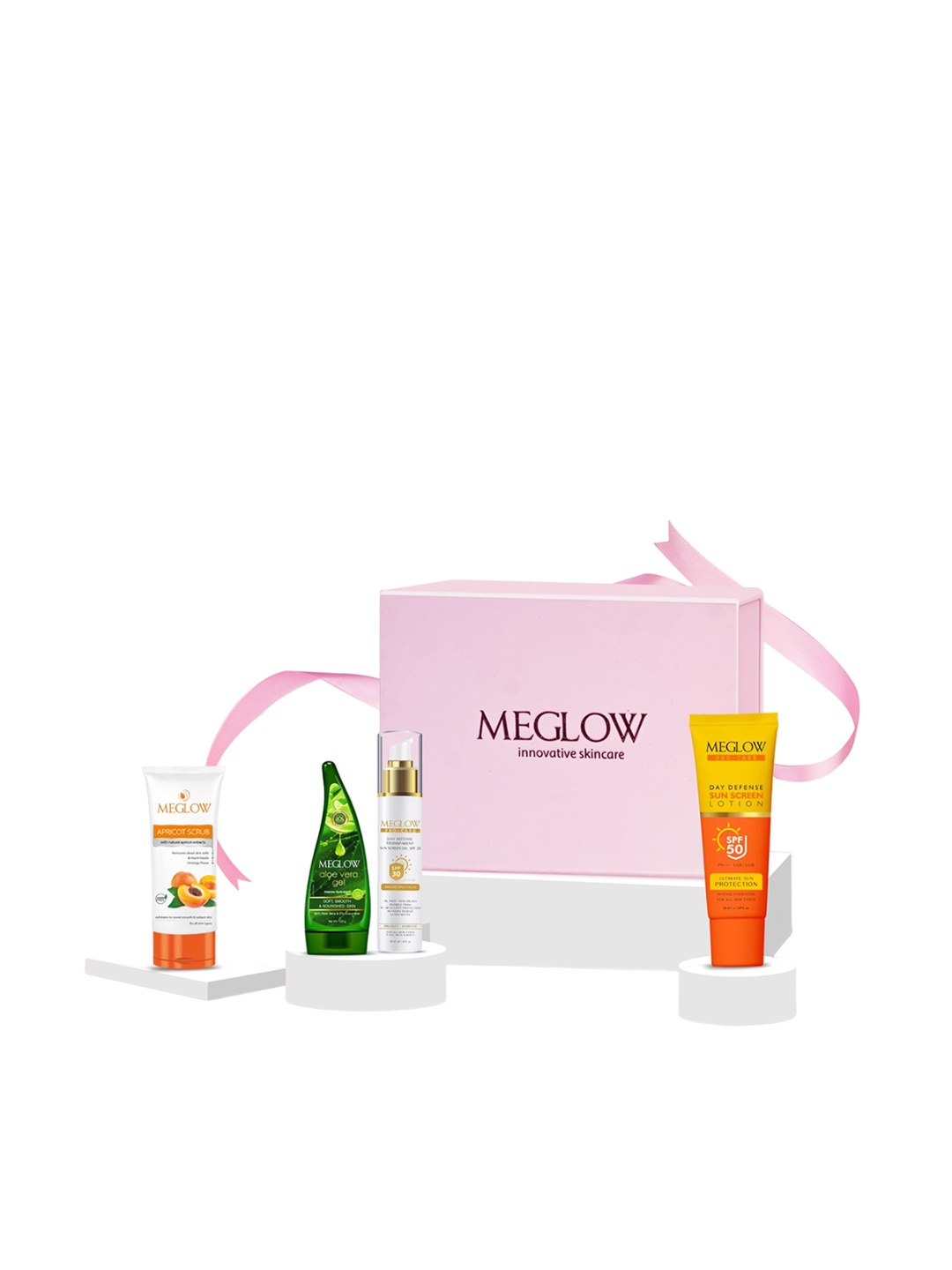 

MEGLOW Apricot Scrub, Aloevera Gel & Day Defence Sunscreen Lotion & Gel Gift Set, Multi