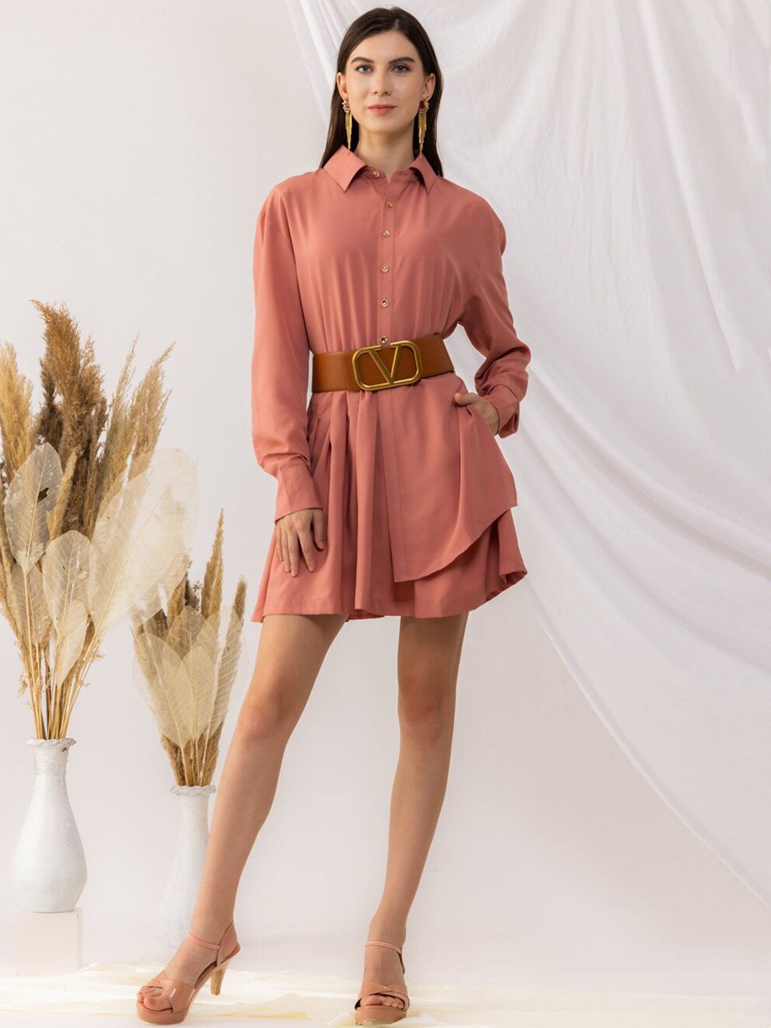 

KOVET Crepe Shirt Dress, Coral