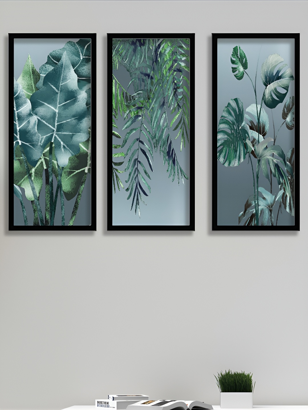 

Aura Green & Grey 3 Pieces Paper Floral and Botanical Wall Paintings