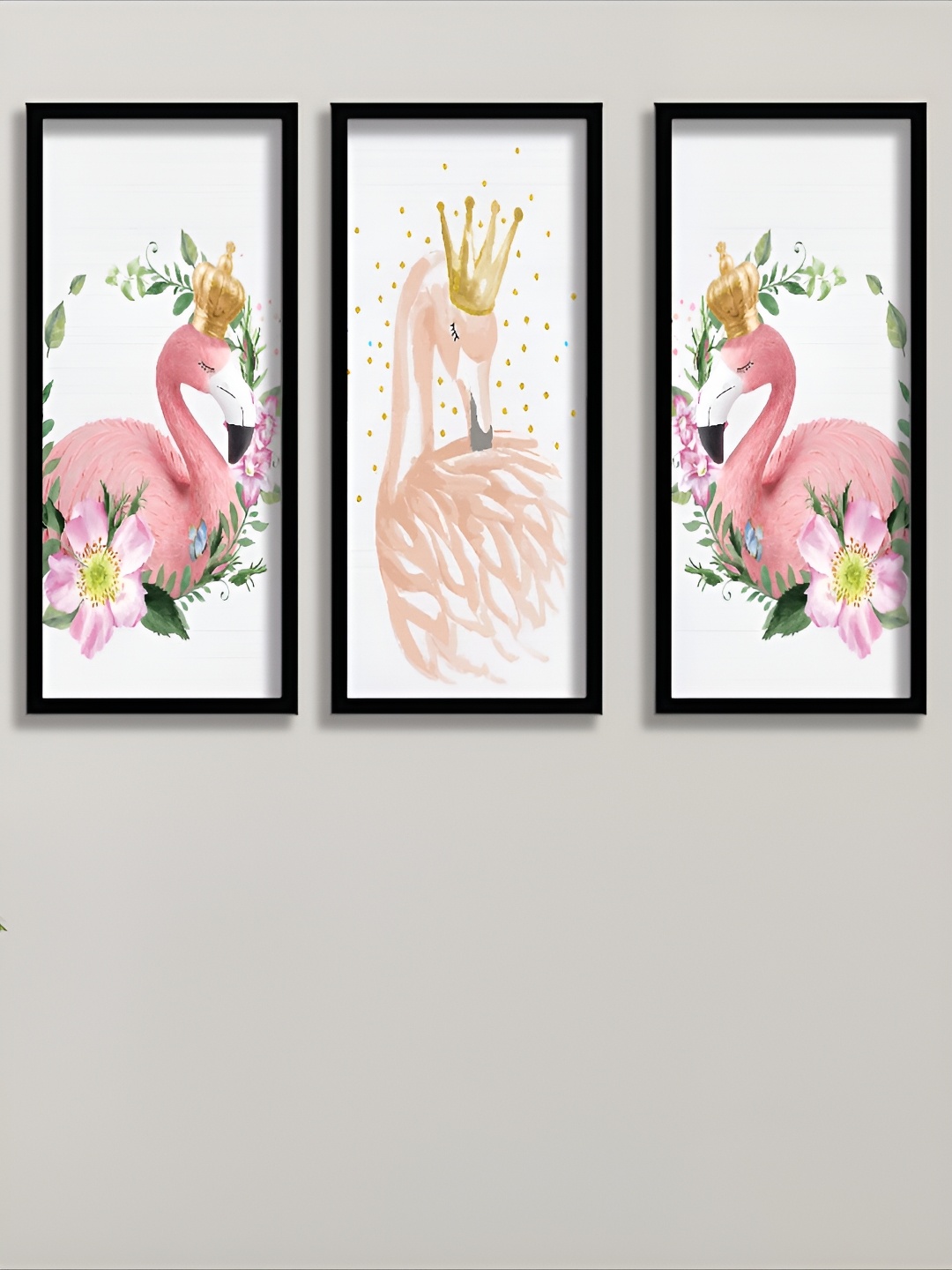 

Aura White & Pink 3 Pieces Paper Birds and Animals Wall Paintings