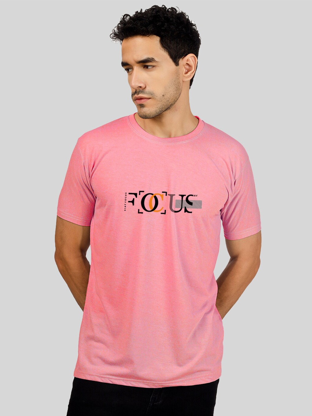 

Greylongg Typography Printed Round Neck T-shirt, Pink