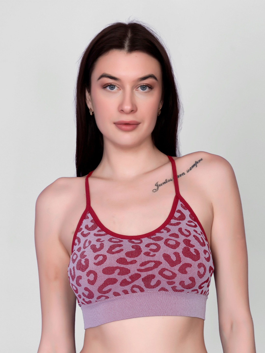 

DEALSEVEN FASHION Abstract Printed Full Coverage Workout Bra with All Day Comfort, Maroon