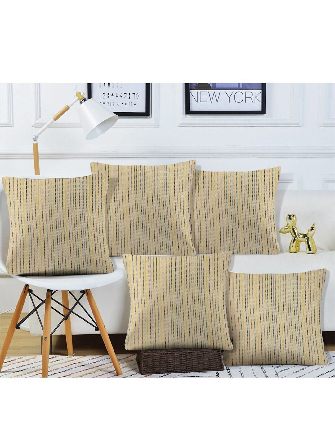 

KLOTTHE Set of 5 Pure Cotton Striped Cushion Covers (30X30 cm), Yellow