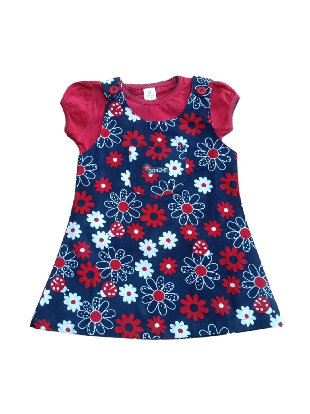 

BAESD Girls Printed Cotton Dungarees, Navy blue
