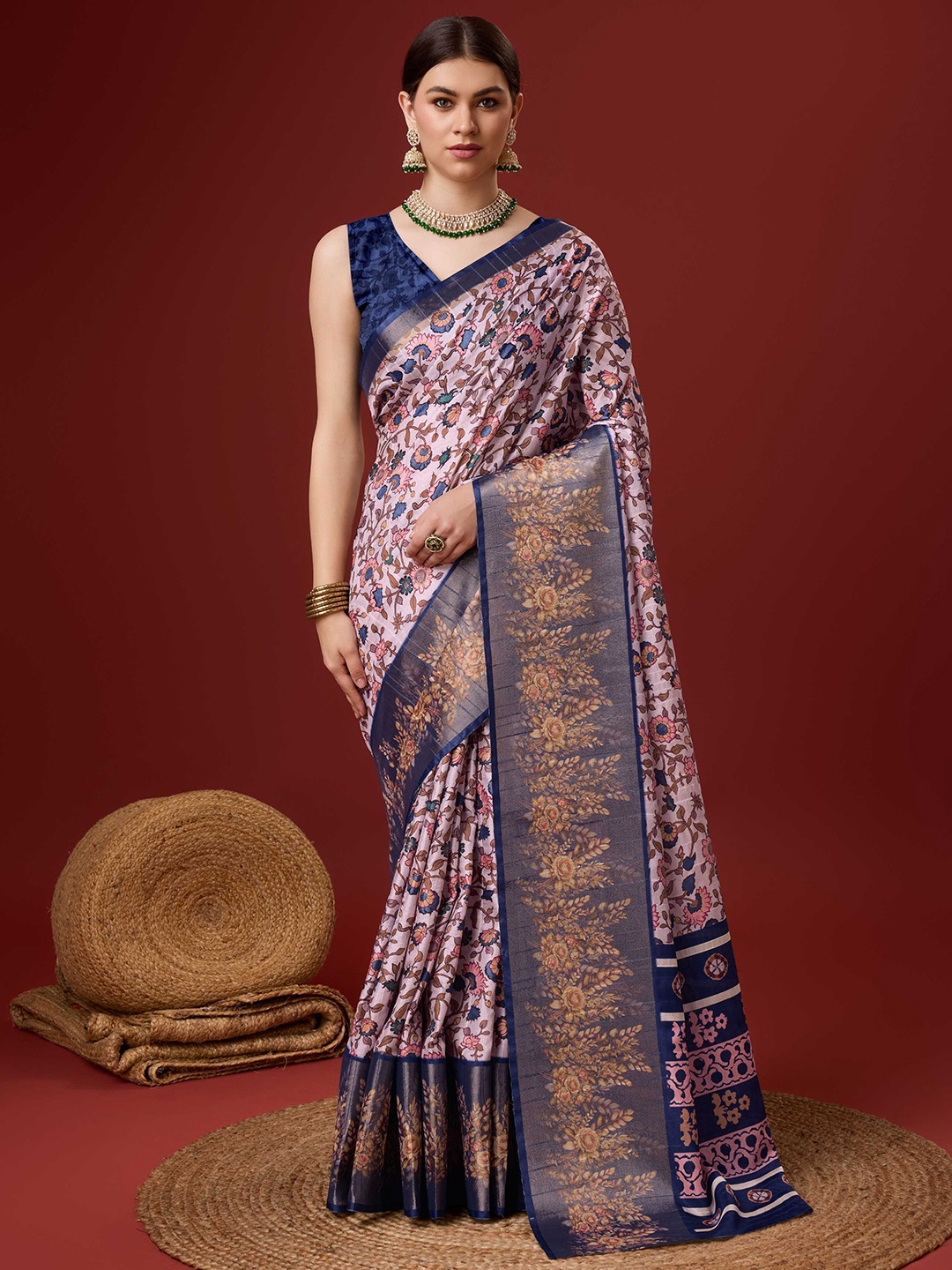 

Mitera Kalamkari Printed Saree, Blue