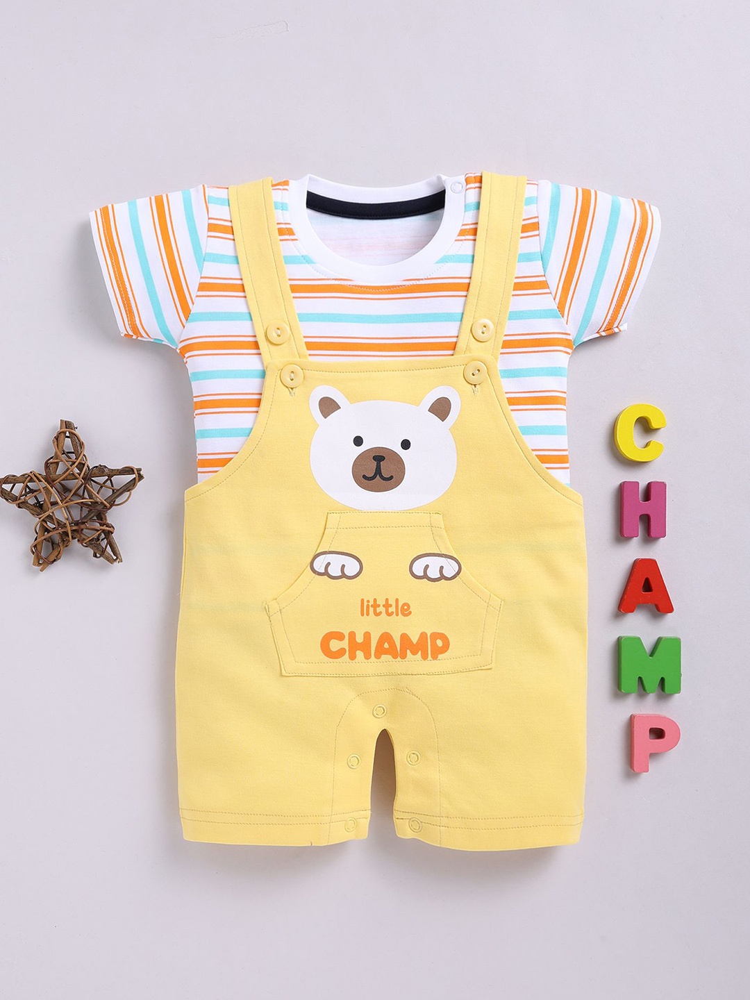 

Toonyport Infant Printed Pure Cotton Dungaree, Mustard