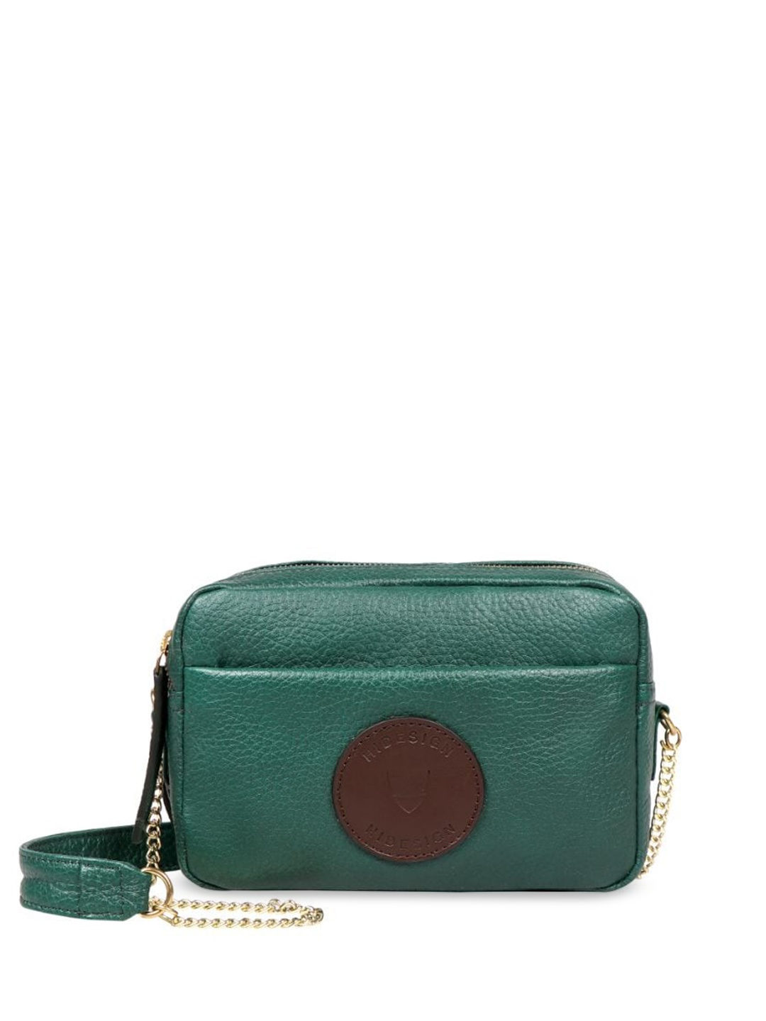 

Hidesign Leather Structured Handheld Bag with Applique, Green