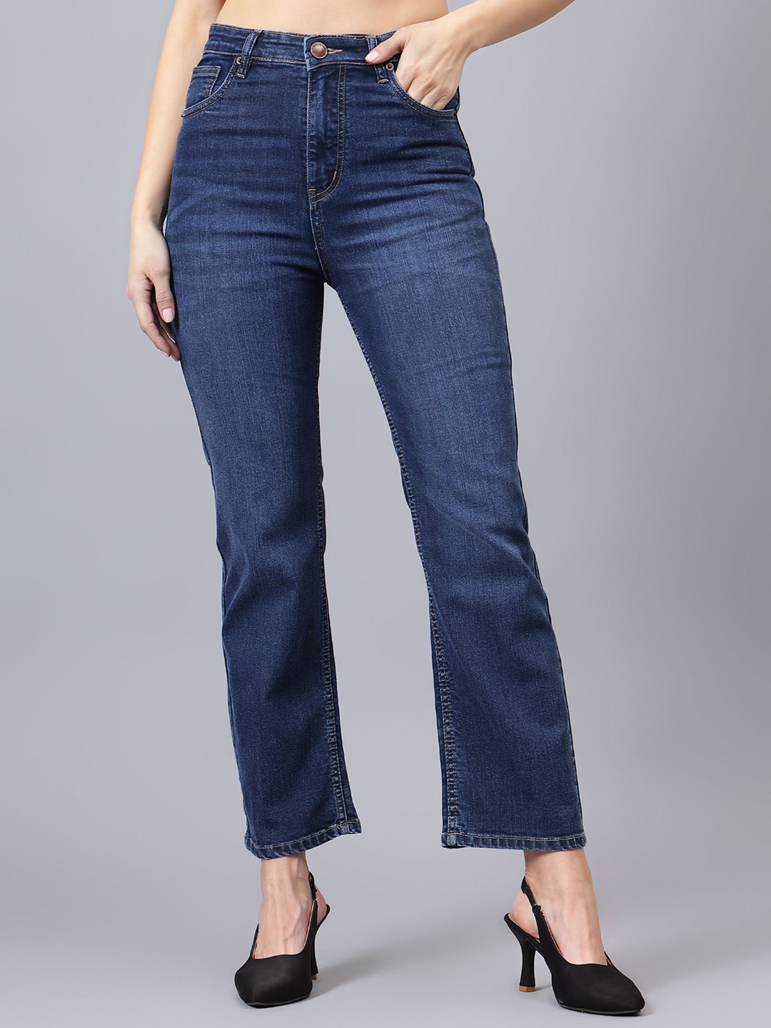 

BAESD Women Comfort Regular Fit Mid-Rise Light Fade Stretchable Jeans, Blue