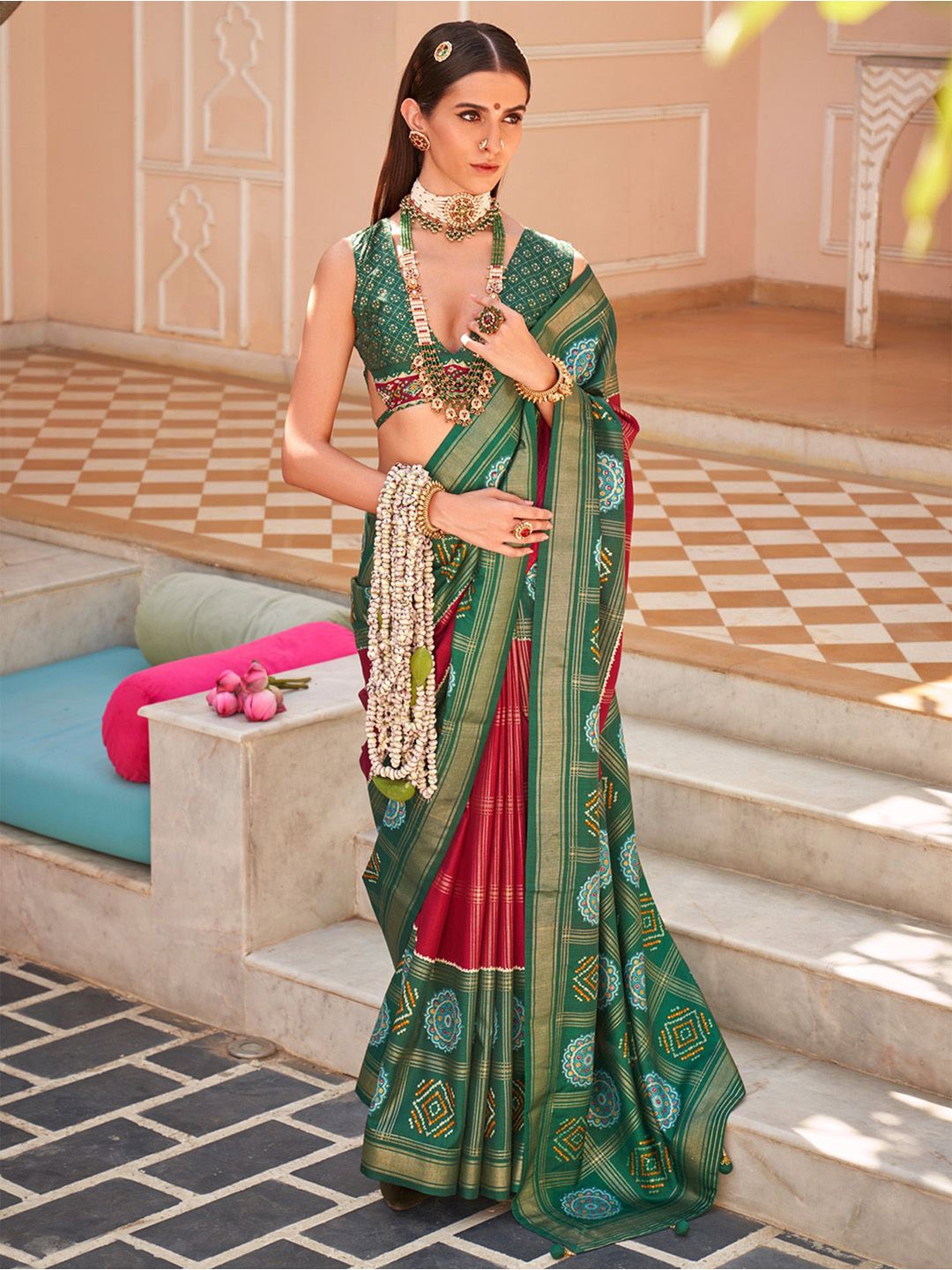 

Anouk Ethnic Motifs Zari Silk Blend Patola Saree, Red