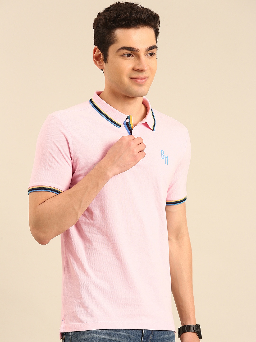 

Being Human Polo Collar Pure Cotton T-shirt, Pink