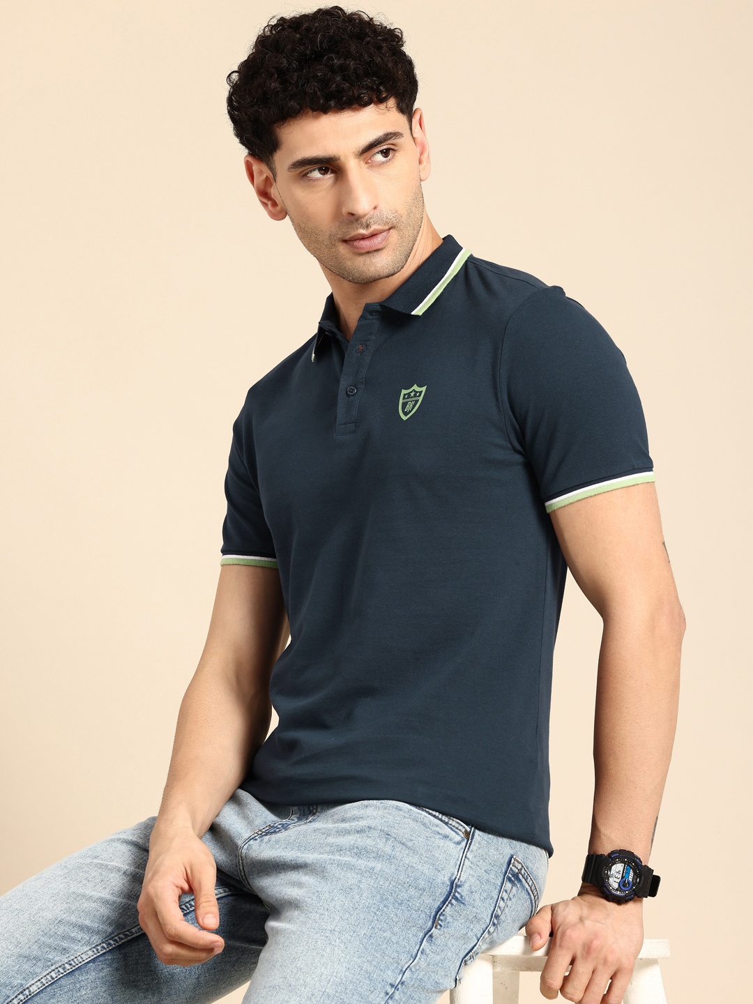 

Being Human Polo Collar Pure Cotton T-shirt, Navy blue