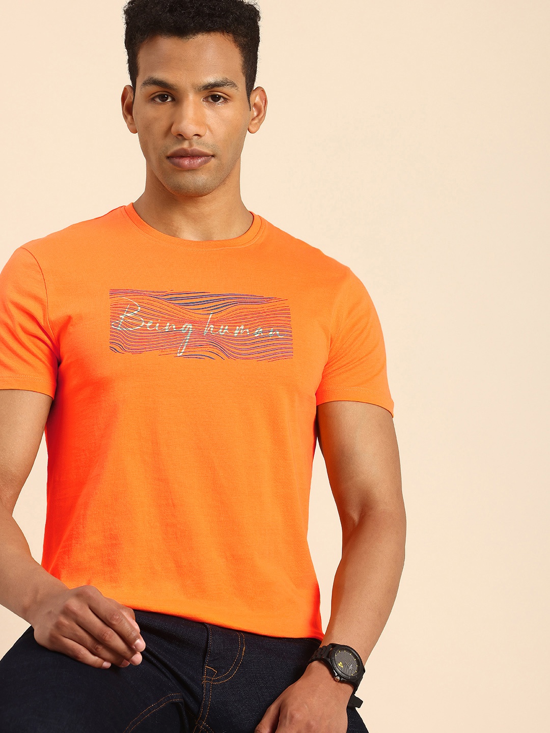 

Being Human Graphic Printed Pure Cotton T-shirt, Orange