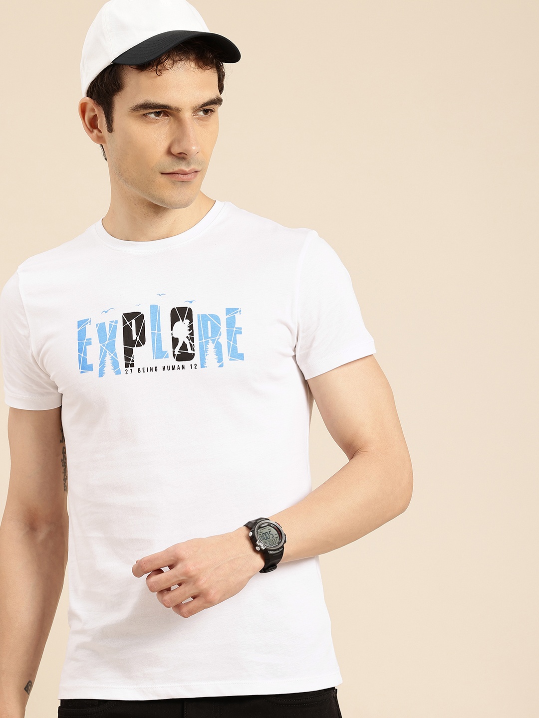 

Being Human Typography Printed Pure Cotton T-shirt, White