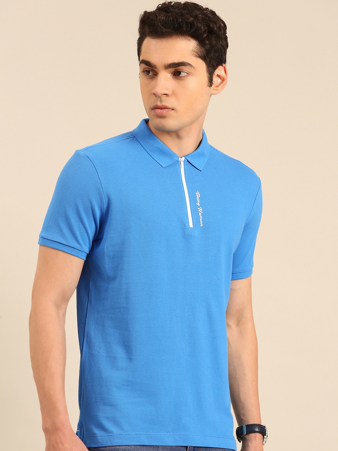 

Being Human Polo Collar Pure Cotton T-shirt, Blue