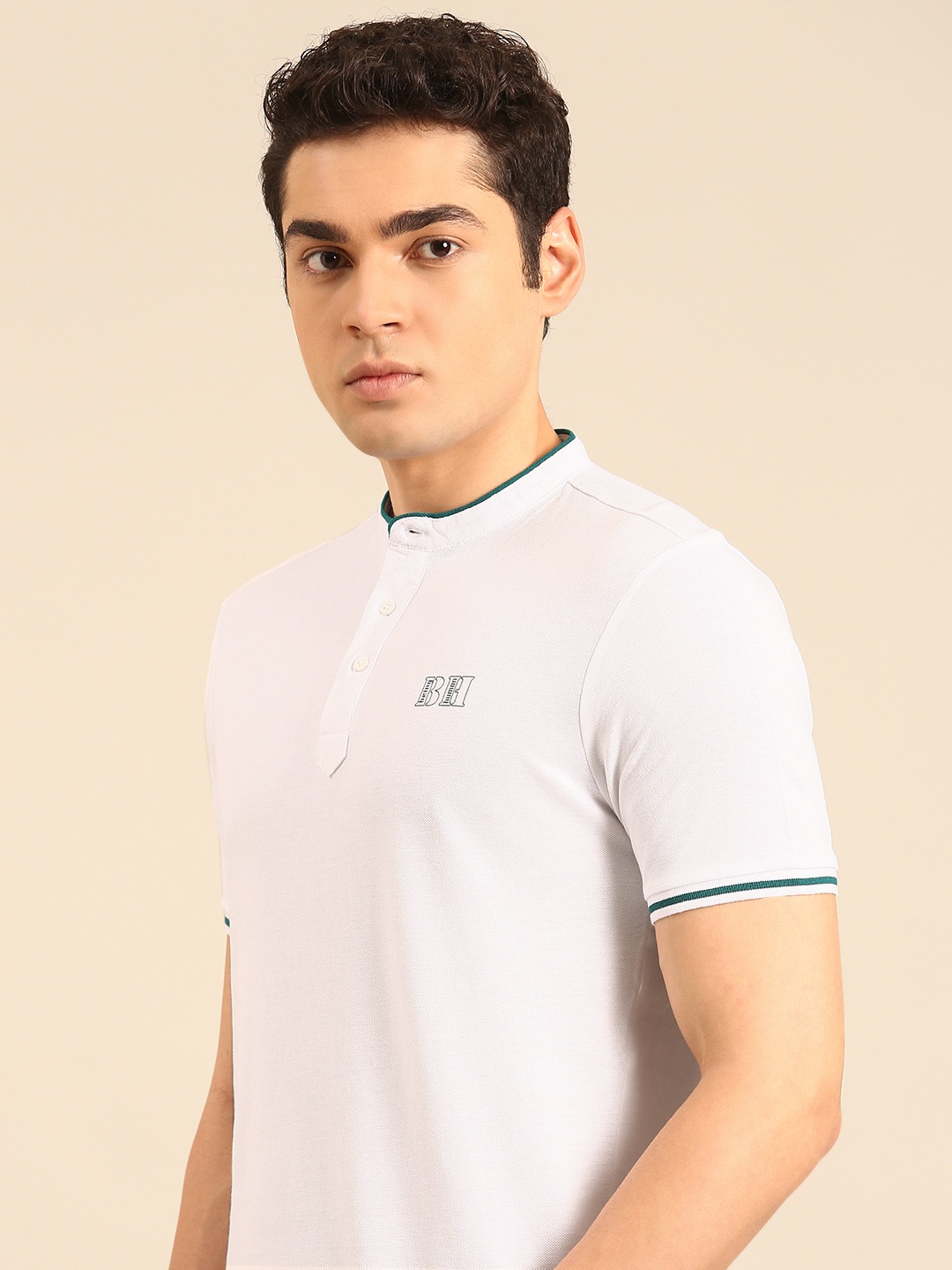 

Being Human Mock Collar Pure Cotton T-shirt, White