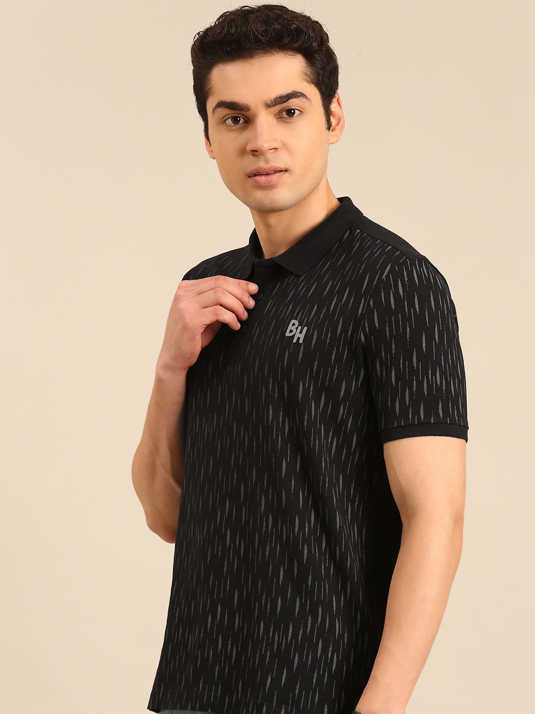 

Being Human Self Design Polo Collar Pure Cotton T-shirt, Black