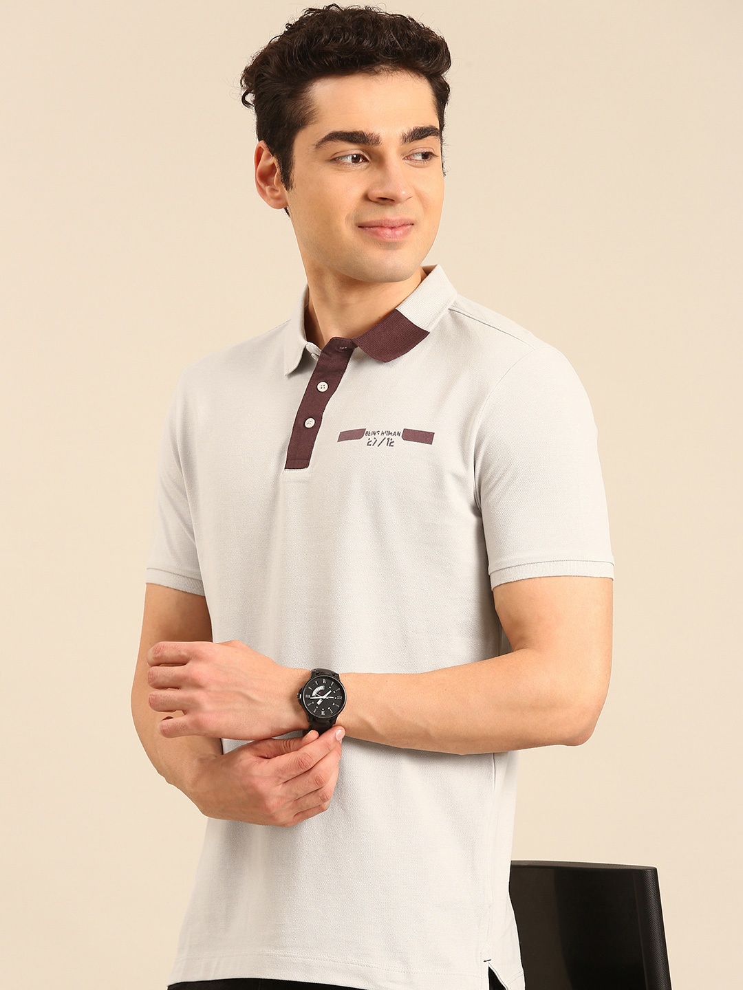 

Being Human Polo Collar Pure Cotton T-shirt, Grey