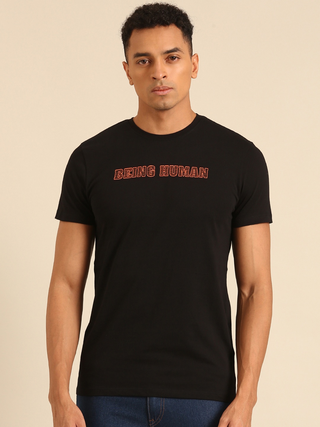 

Being Human Pure Cotton T-shirt with Minimal Print, Black